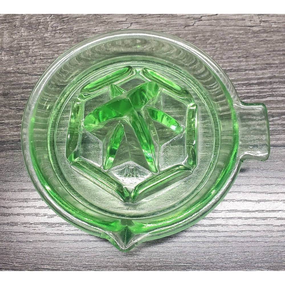 Vintage Hazel Atlas Green Uranium Glass Juicer Reamer 1930s Glows *READ*
